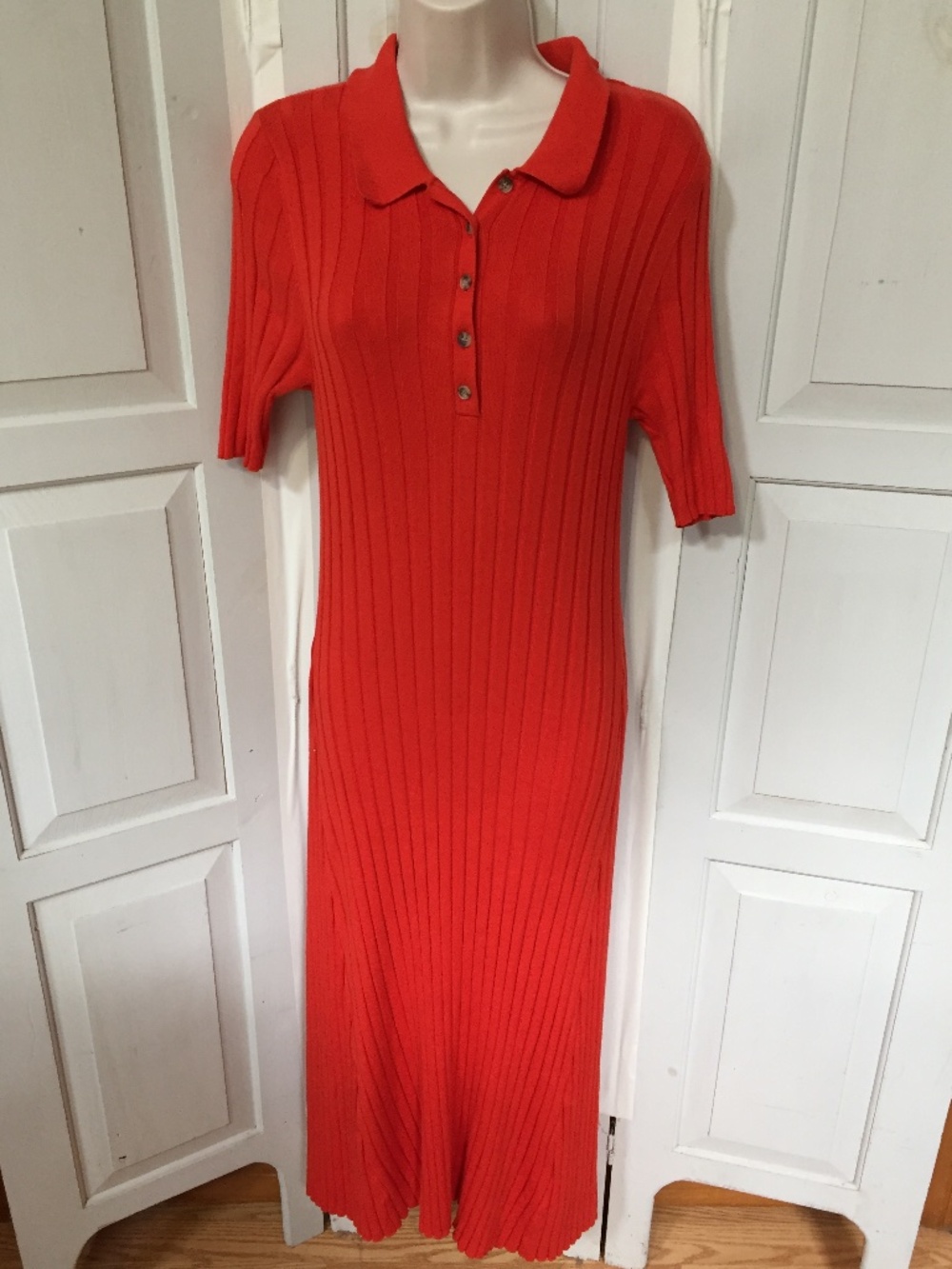 LOFT Ribbed Polo Maxi Dress in Bright Orange